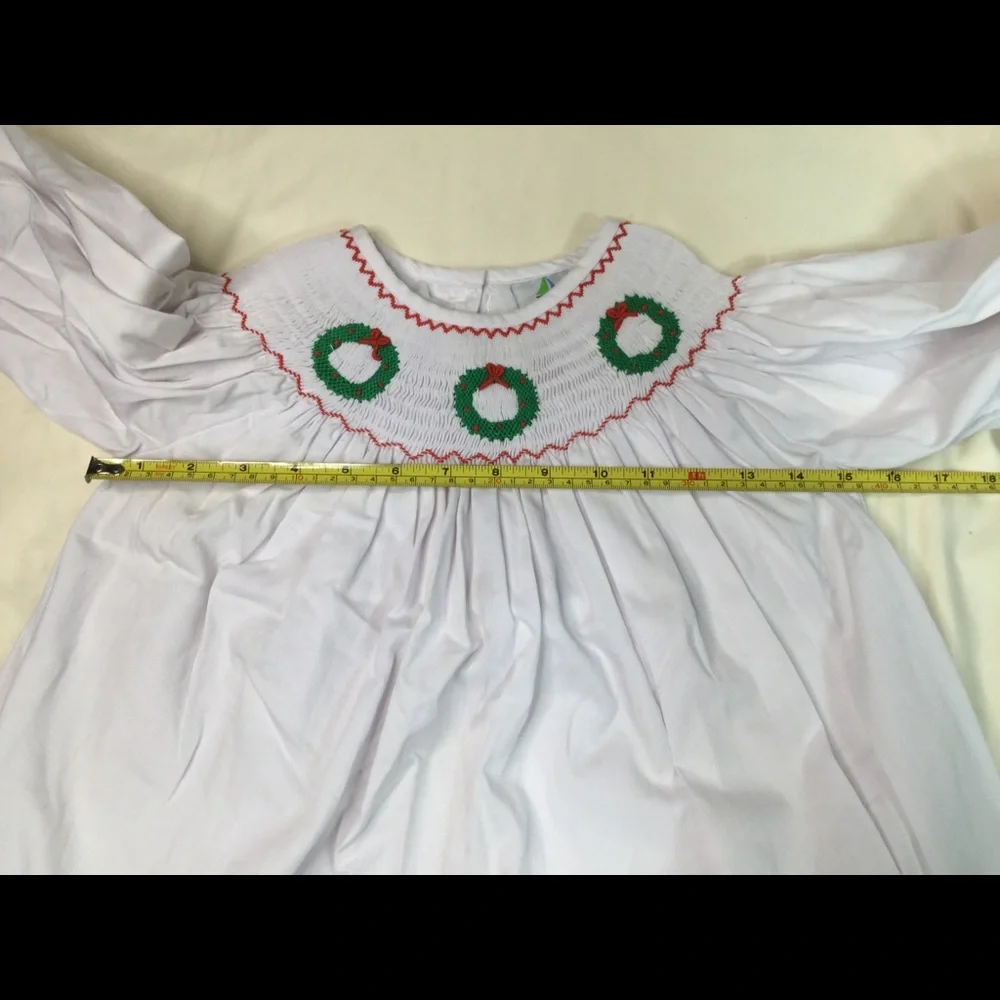 Fisch & Bry Christmas Wreath Smocked Dress 5